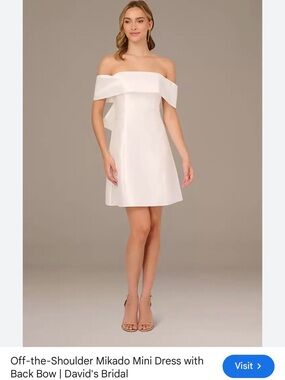 Adrianna Papell Off-the-Shoulder White Mikado Mini Dress